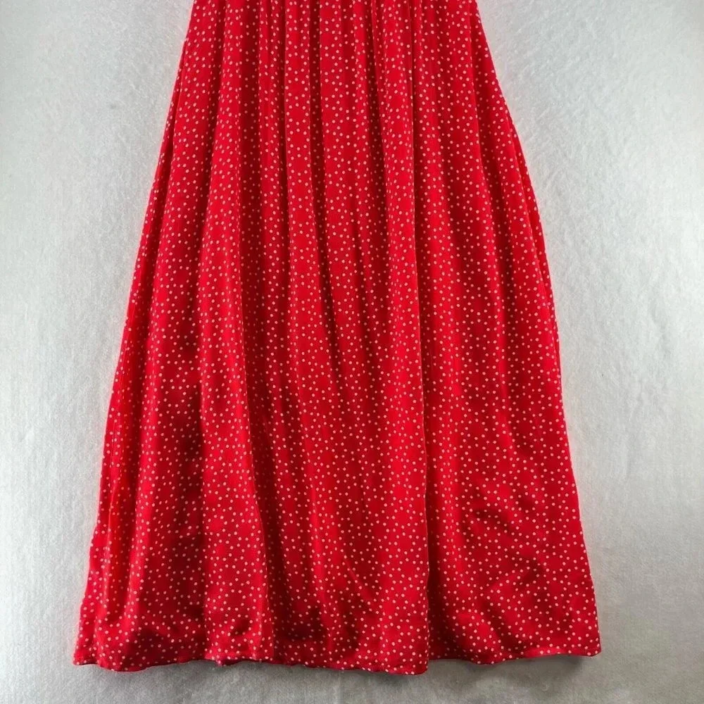 Maison Jules Dress Sz M A-Line Midi Polka Dot Keyhole Neck Sleeveless Rayon Red - Picture 4 of 12